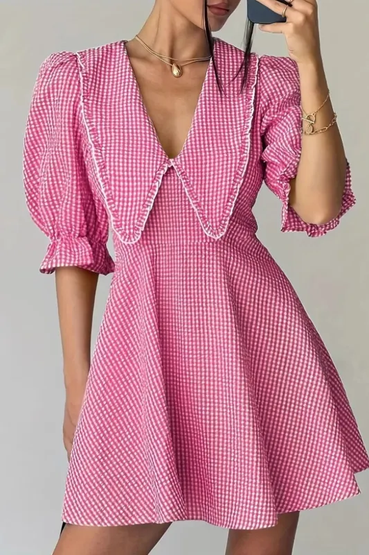 Gingham Puff Sleeve Mini Dress sold by Charming Charlie