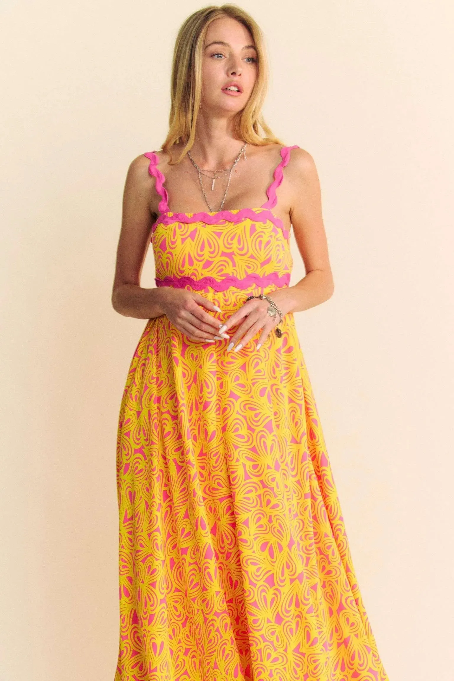 Davi & Dani Geo 2 Tone Printed Wavi Trim Tiered Maxi Dress sold by Charming Charlie product image thumbnail 5