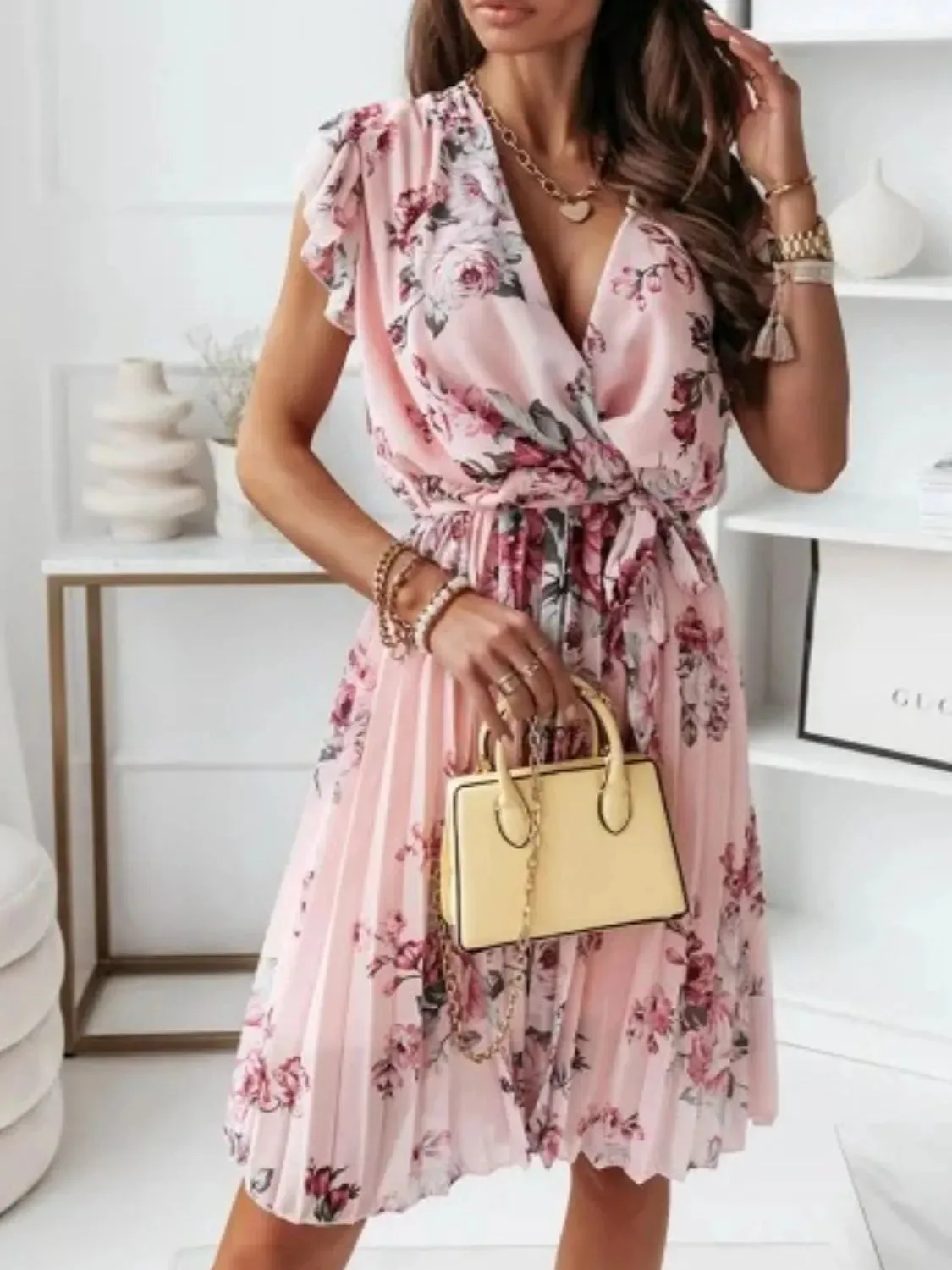 Floral Surplice Ruffled Cap Sleeve Dress sold by Charming Charlie product image thumbnail 5