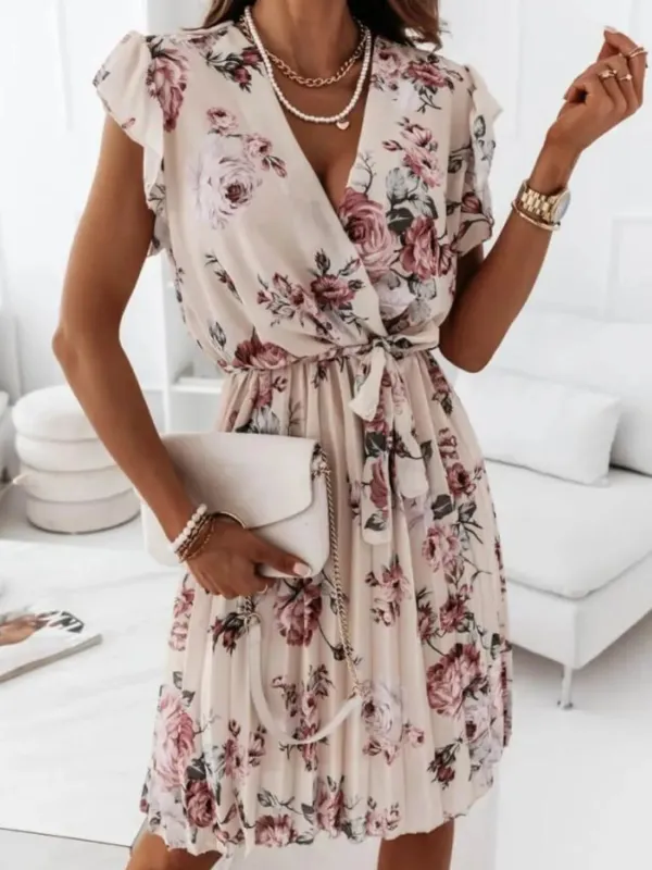Floral Surplice Ruffled Cap Sleeve Dress sold by Charming Charlie