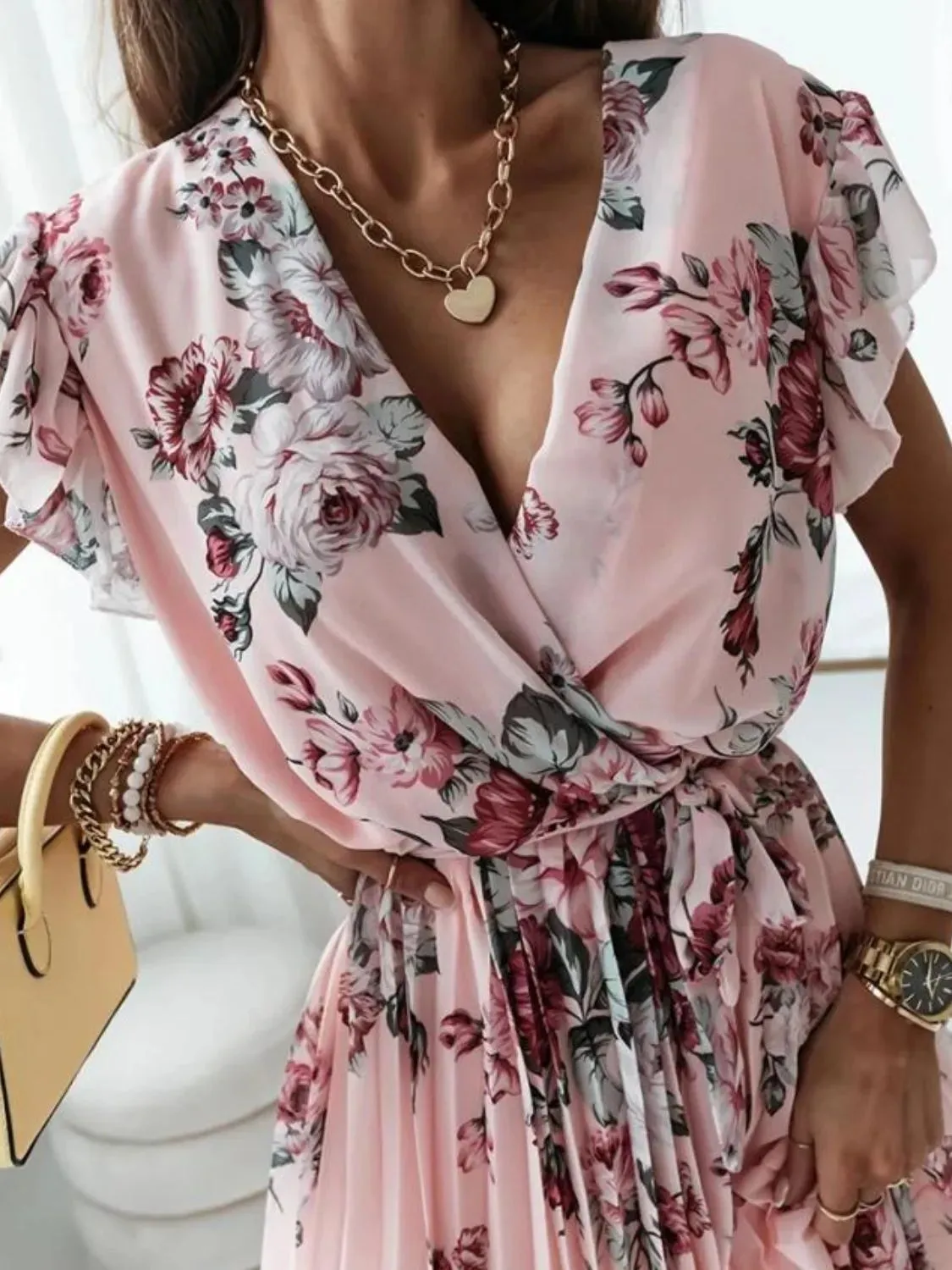 Floral Surplice Ruffled Cap Sleeve Dress sold by Charming Charlie product image thumbnail 4