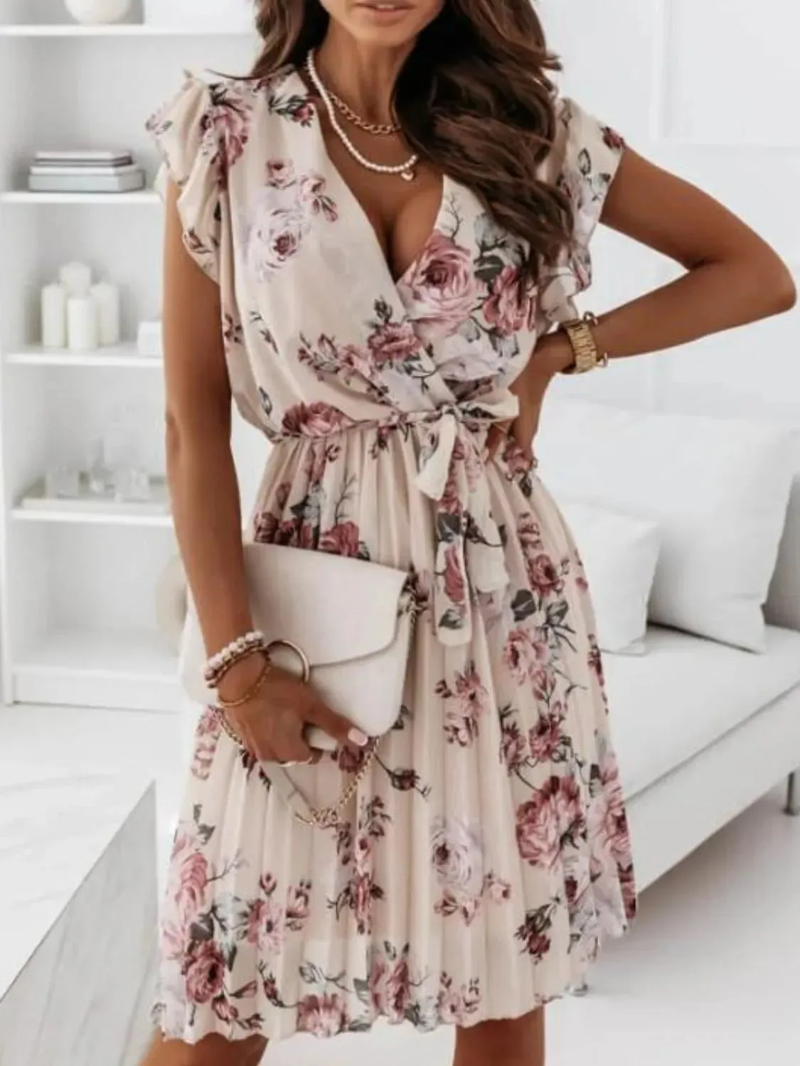 Floral Surplice Ruffled Cap Sleeve Dress sold by Charming Charlie product image thumbnail 2