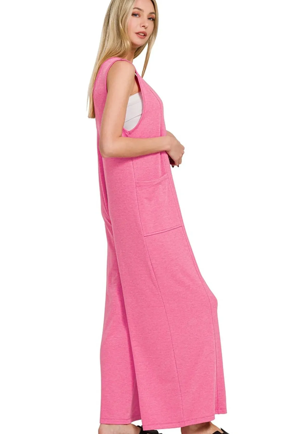 Zenana French Terry Deep V Neck Jumpsuits sold by Charming Charlie product image thumbnail 2