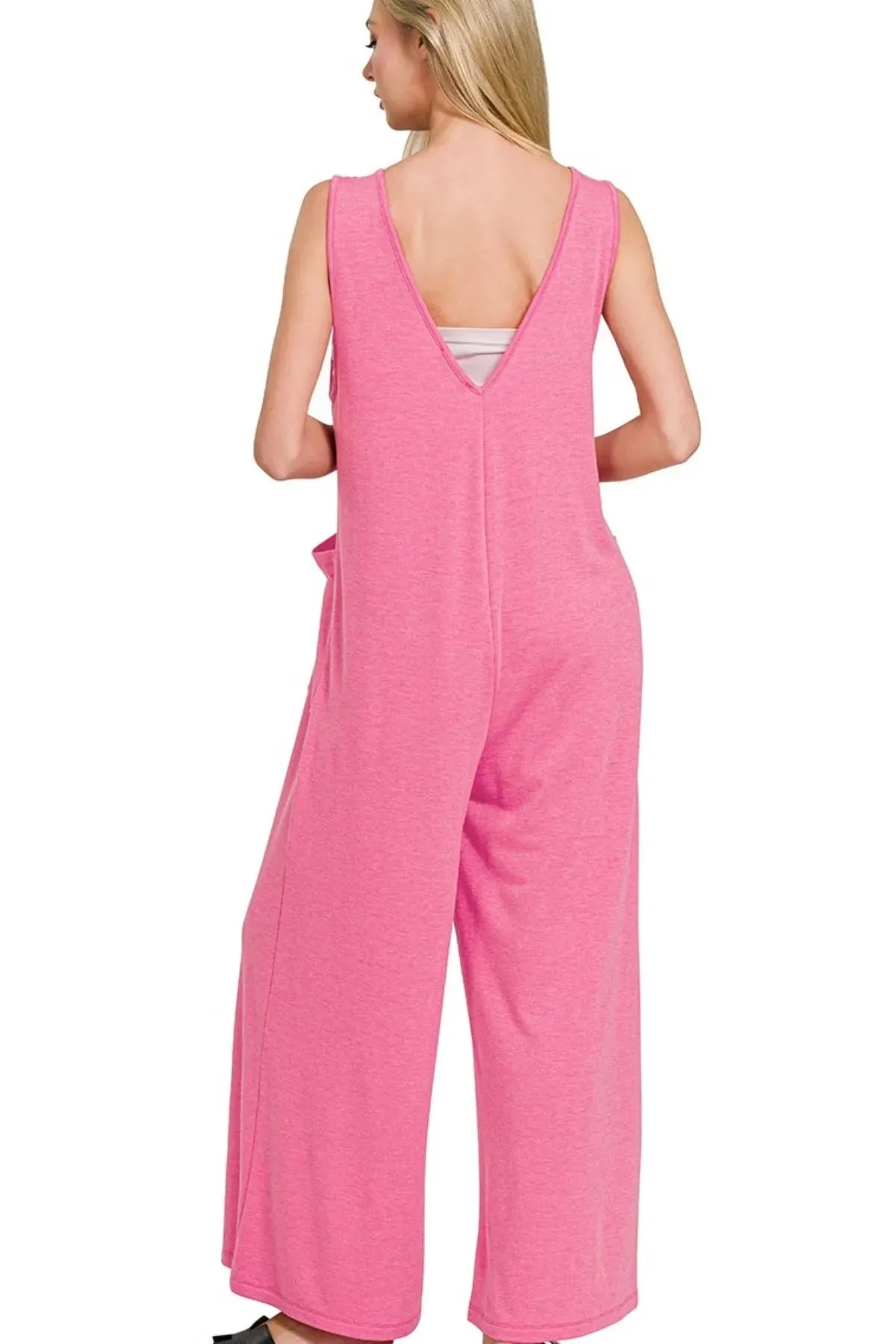 Zenana French Terry Deep V Neck Jumpsuits sold by Charming Charlie product image thumbnail 3
