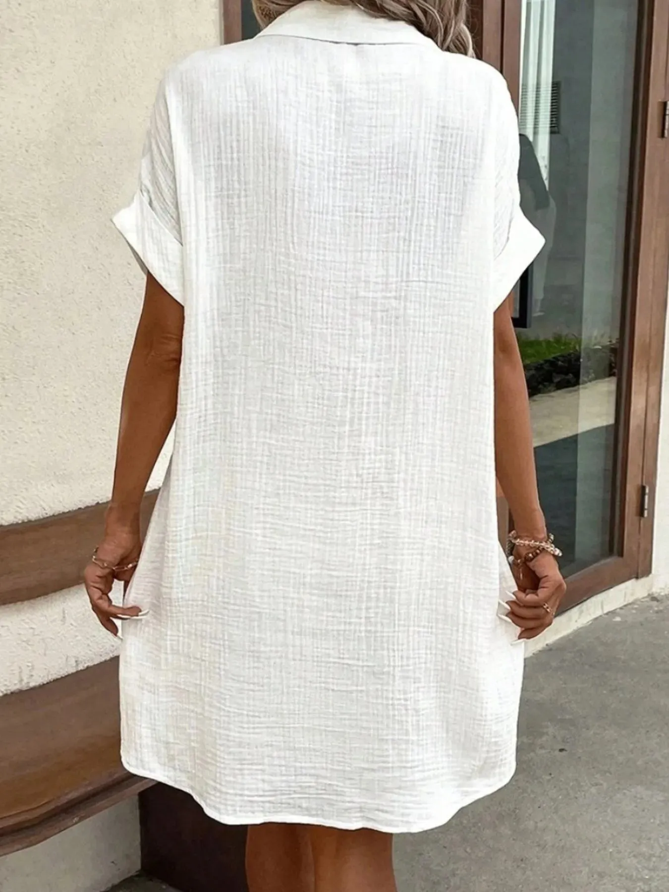 Casual Button Down Cotton Shirt Dress with Pockets sold by Charming Charlie product image thumbnail 4