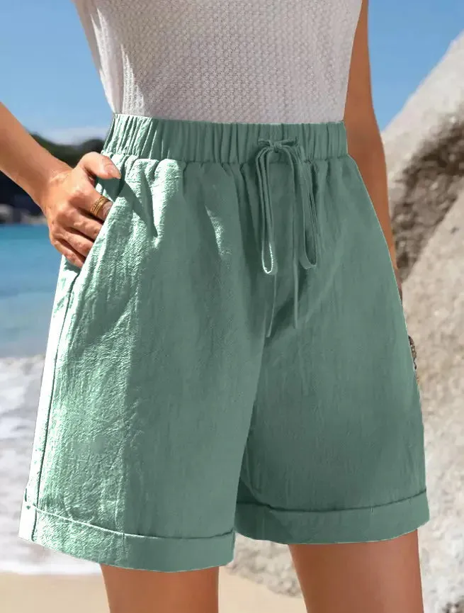 Full Size Drawstring Linen Blend Shorts Plus Size sold by Charming Charlie