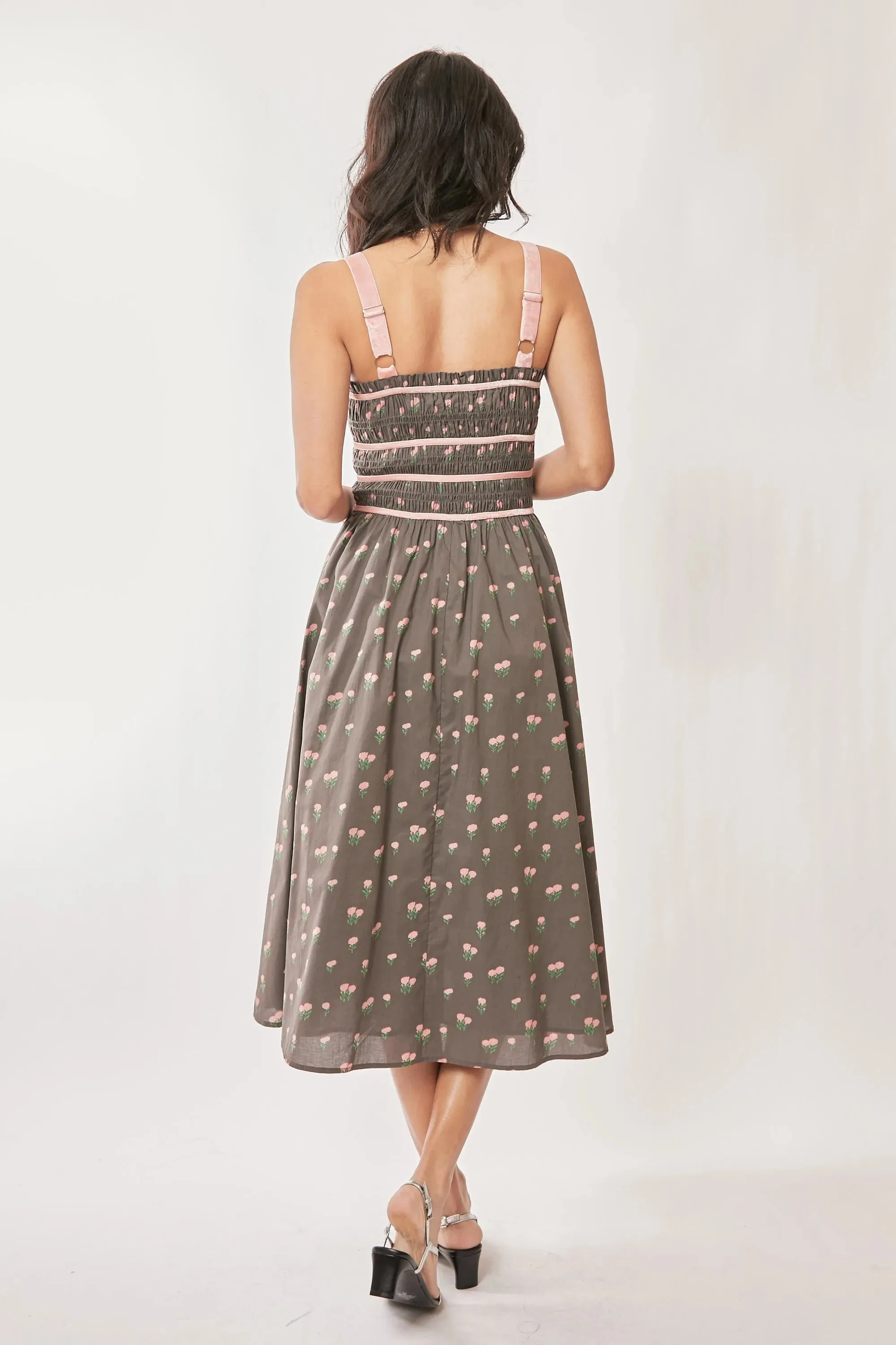 Davi & Dani Contrast Velvet Tape Smocking Bodice Midi Dress sold by Charming Charlie product image thumbnail 4