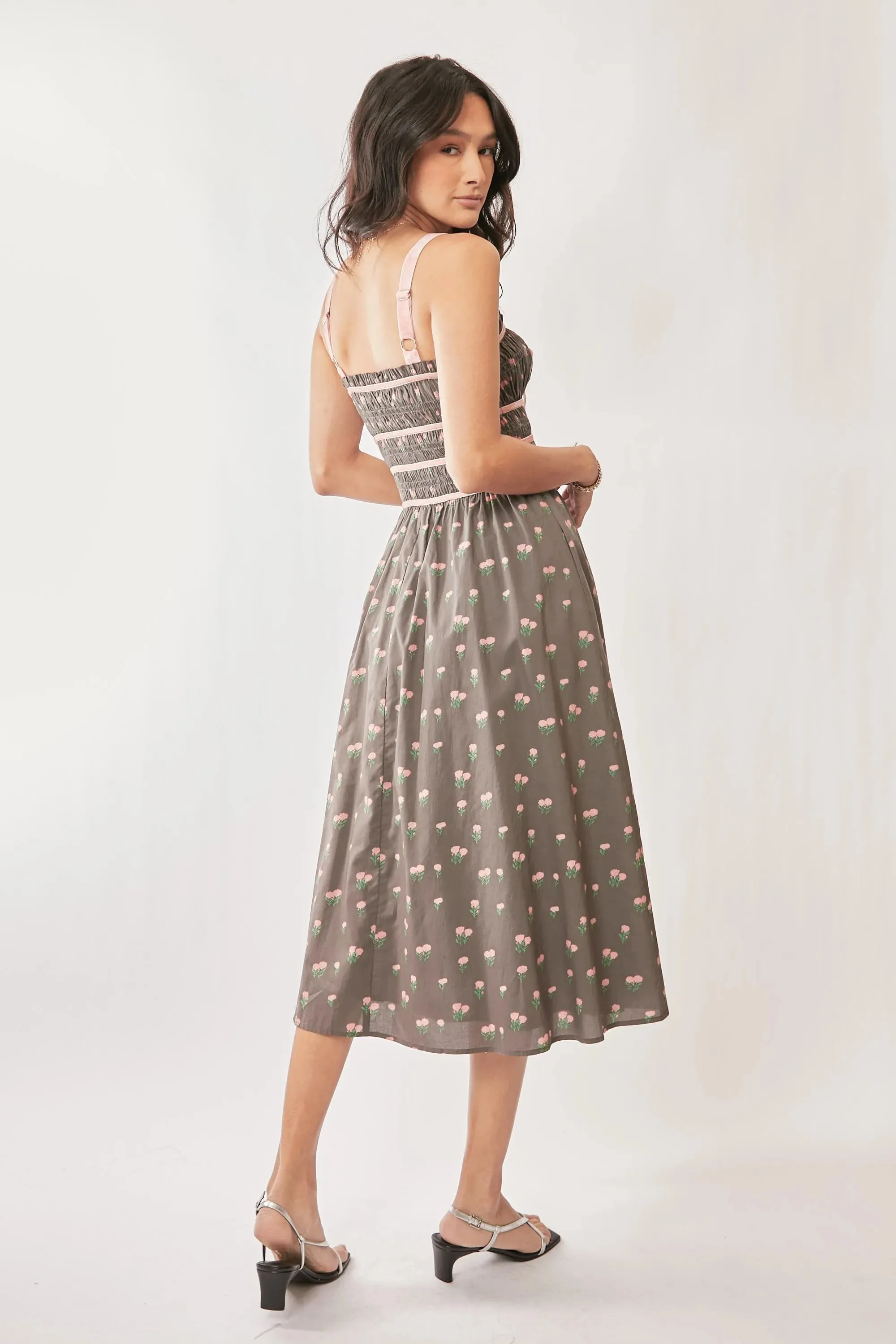 Davi & Dani Contrast Velvet Tape Smocking Bodice Midi Dress sold by Charming Charlie product image thumbnail 3