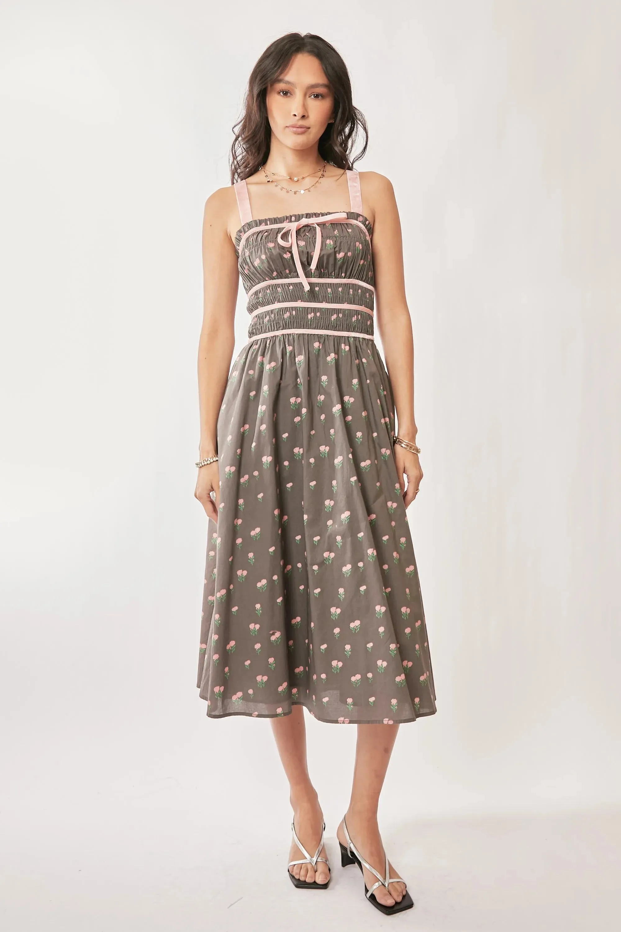 Davi & Dani Contrast Velvet Tape Smocking Bodice Midi Dress sold by Charming Charlie product image thumbnail 2