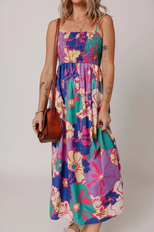 Floral Print Shirred Spaghetti Strap Loose Maxi Dress sold by Charming Charlie