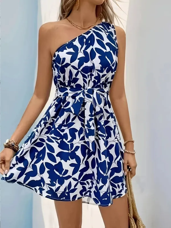 One Shoulder Floral Print Mini Dress sold by Charming Charlie