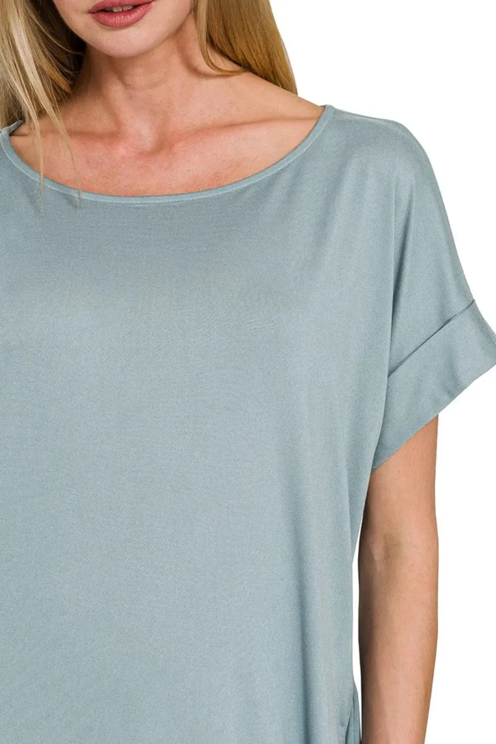 Zenana Rolled Short Sleeve Round Neck Dress sold by Charming Charlie product image thumbnail 3