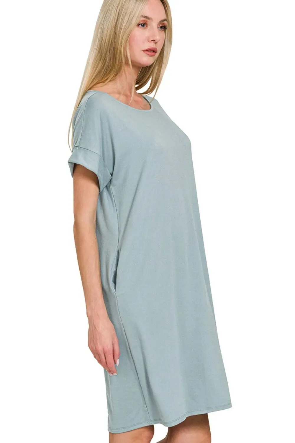 Zenana Rolled Short Sleeve Round Neck Dress sold by Charming Charlie product image thumbnail 2