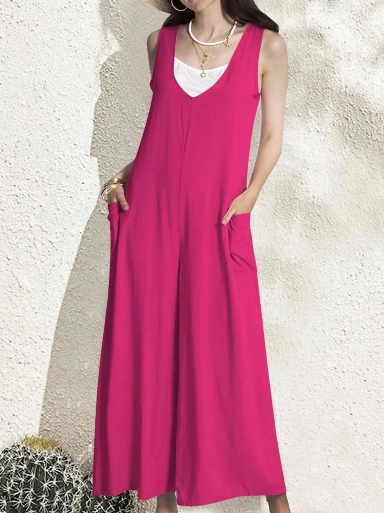V-Neck Wide Leg Jumpsuit sold by Charming Charlie product image thumbnail 4
