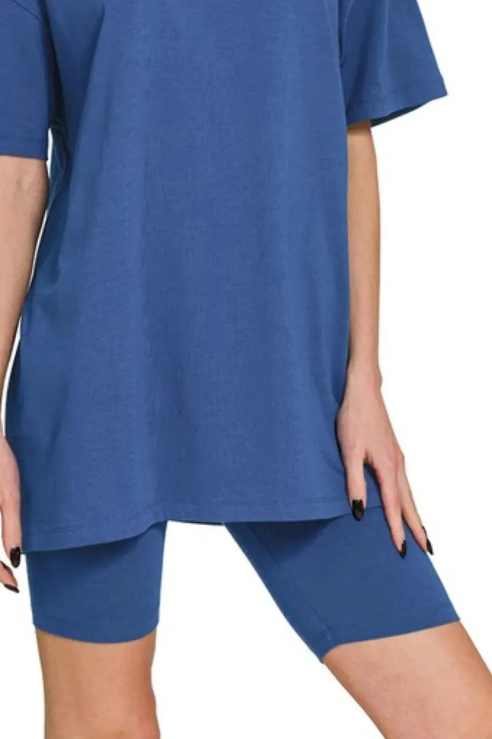 Zenana Cotton Round Neck Top & Biker Shorts sold by Charming Charlie product image thumbnail 3
