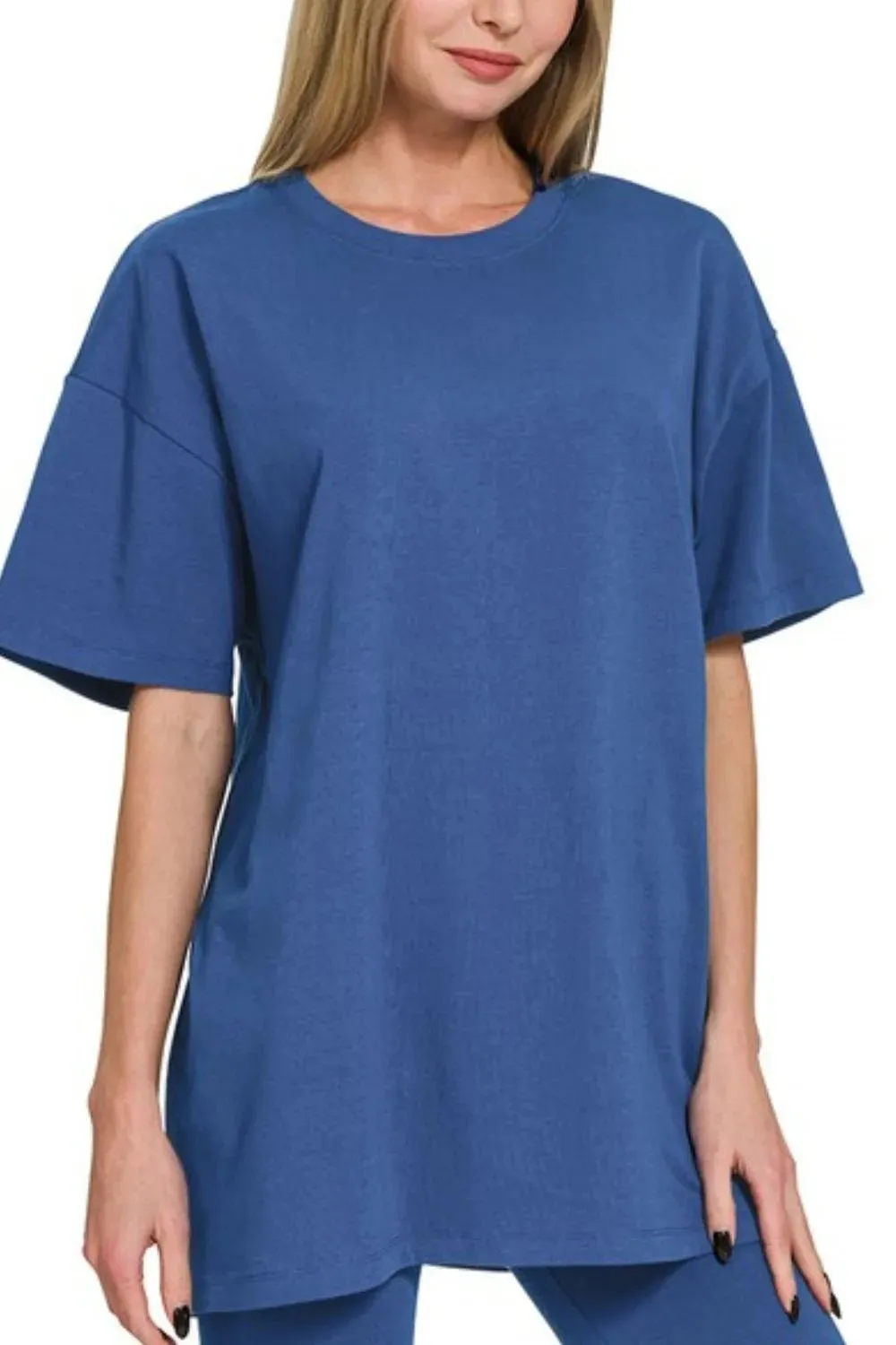 Zenana Cotton Round Neck Top & Biker Shorts sold by Charming Charlie product image thumbnail 2