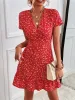 Printed Ruffled Hem V-Neck Short Sleeve Mini Dress sold by Charming Charlie