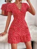 Printed Ruffled Hem V-Neck Short Sleeve Mini Dress sold by Charming Charlie