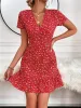 Printed Ruffled Hem V-Neck Short Sleeve Mini Dress sold by Charming Charlie