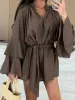 Bell Sleeve Tie Waist Mini Shirt Dress sold by Charming Charlie
