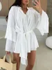 Bell Sleeve Tie Waist Mini Shirt Dress sold by Charming Charlie