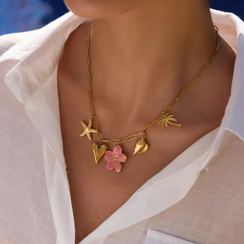 Beach Theme Pendant Necklace with Resin Flower sold by Charming Charlie