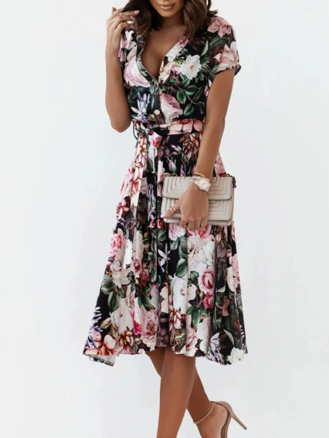 Floral Short Sleeve Midi Dress sold by Charming Charlie product image thumbnail 4
