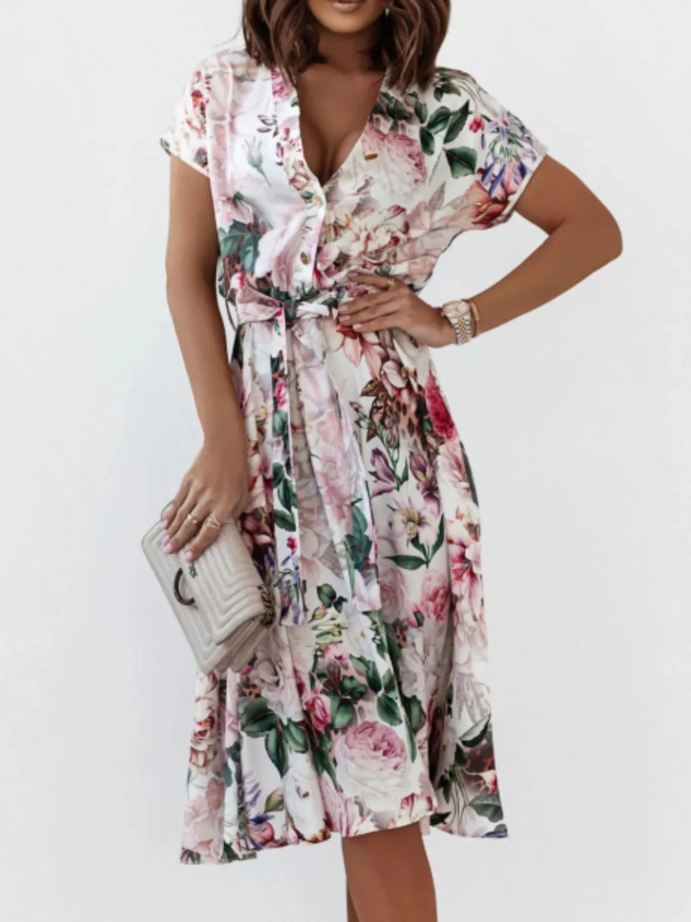 Floral Short Sleeve Midi Dress sold by Charming Charlie product image thumbnail 2