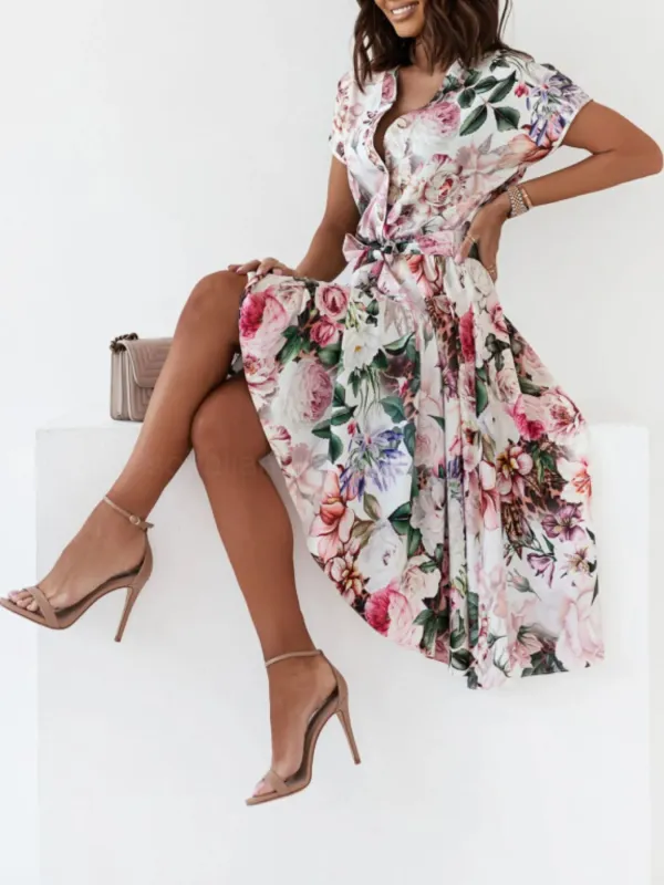 Floral Short Sleeve Midi Dress sold by Charming Charlie