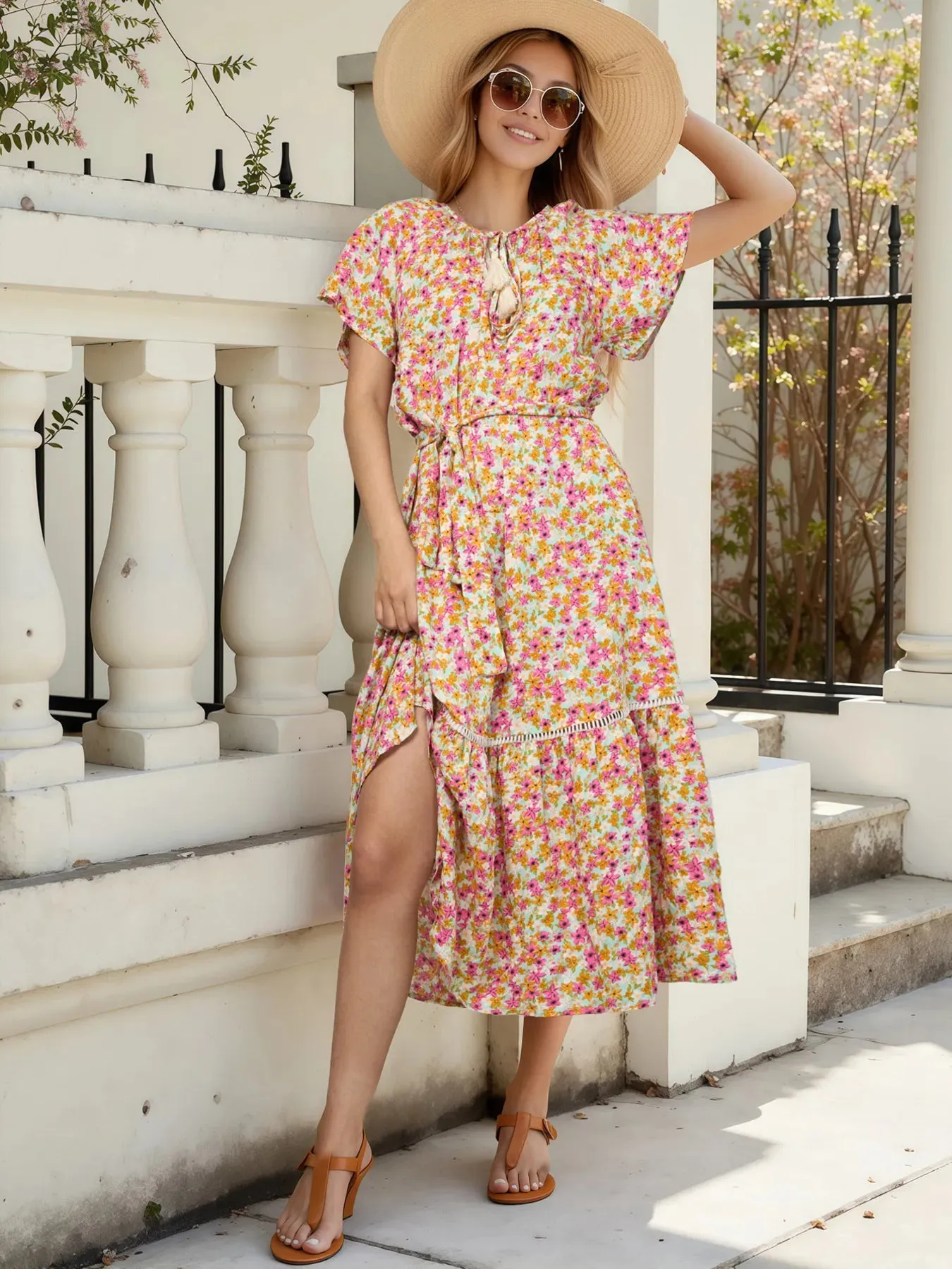 Floral Print Ruffle Hem Midi Dress sold by Charming Charlie product image thumbnail 2