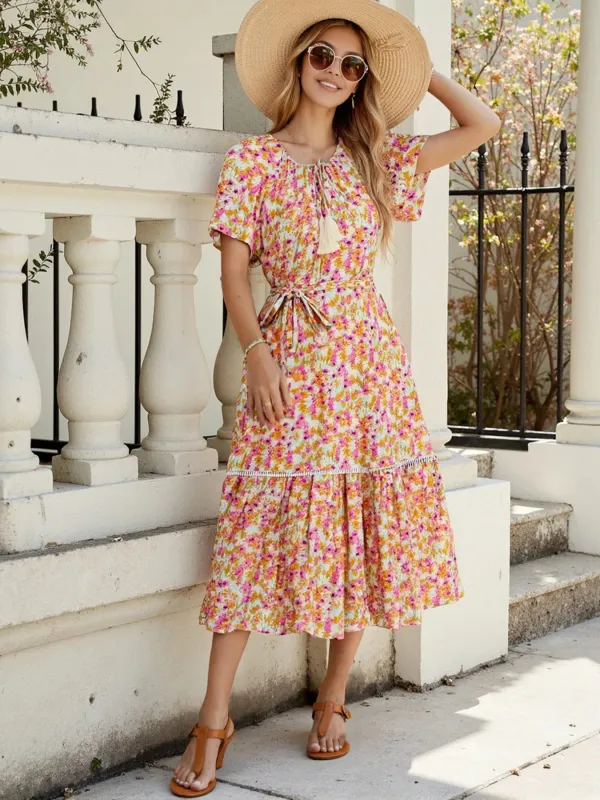 Floral Print Ruffle Hem Midi Dress sold by Charming Charlie