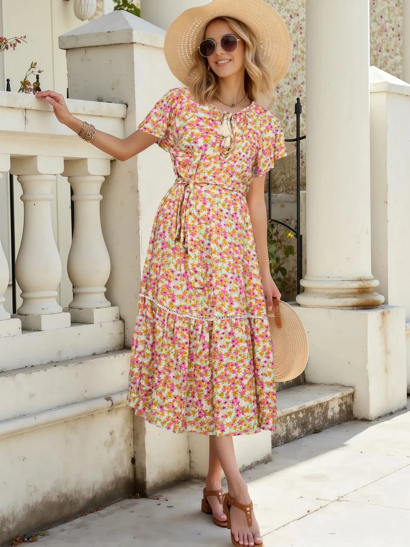 Floral Print Ruffle Hem Midi Dress sold by Charming Charlie product image thumbnail 5
