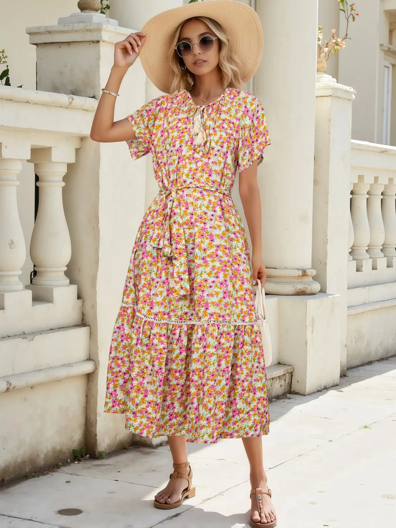 Floral Print Ruffle Hem Midi Dress sold by Charming Charlie product image thumbnail 3