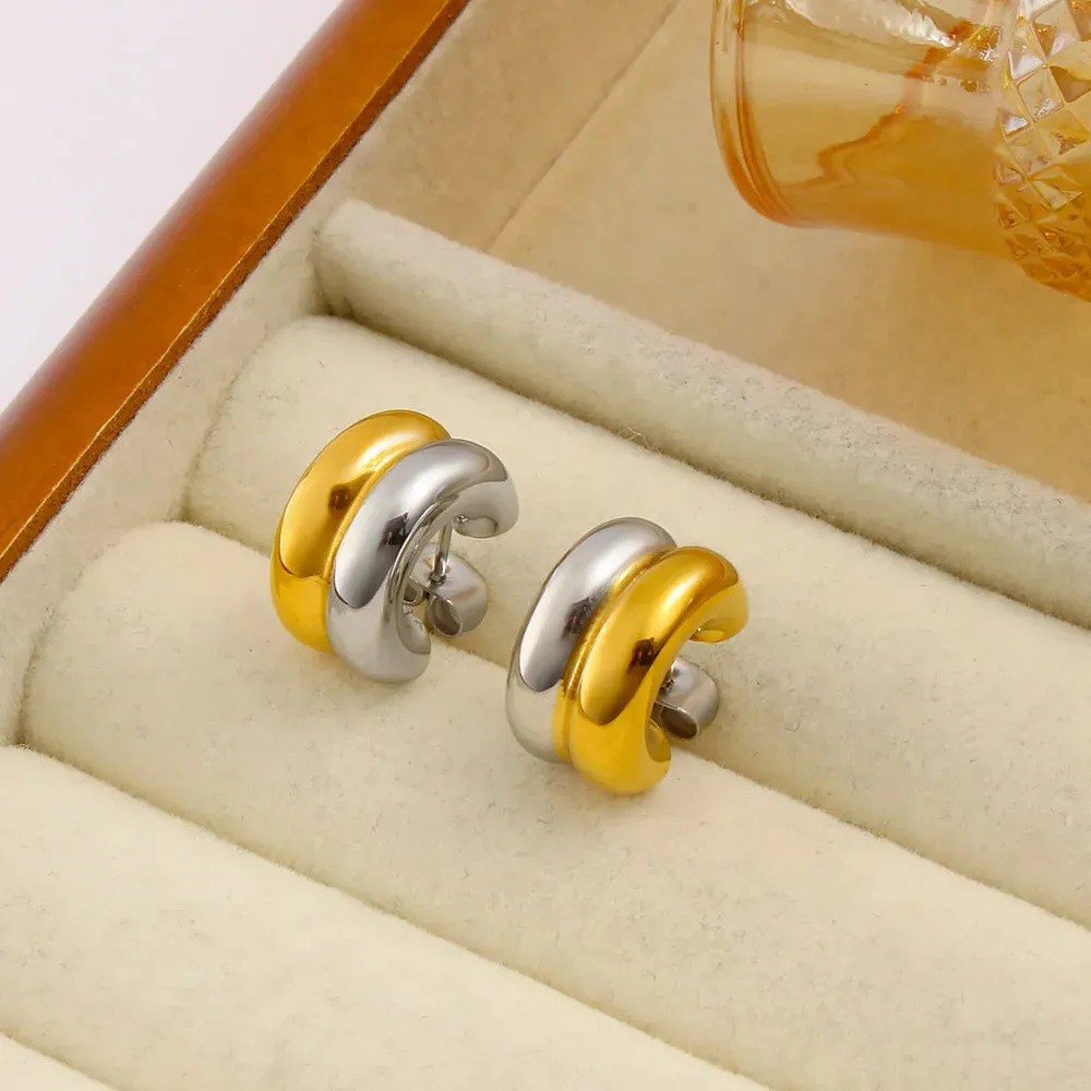 Stainless Steel Two-Tone Hoop Earrings sold by Charming Charlie product image thumbnail 3