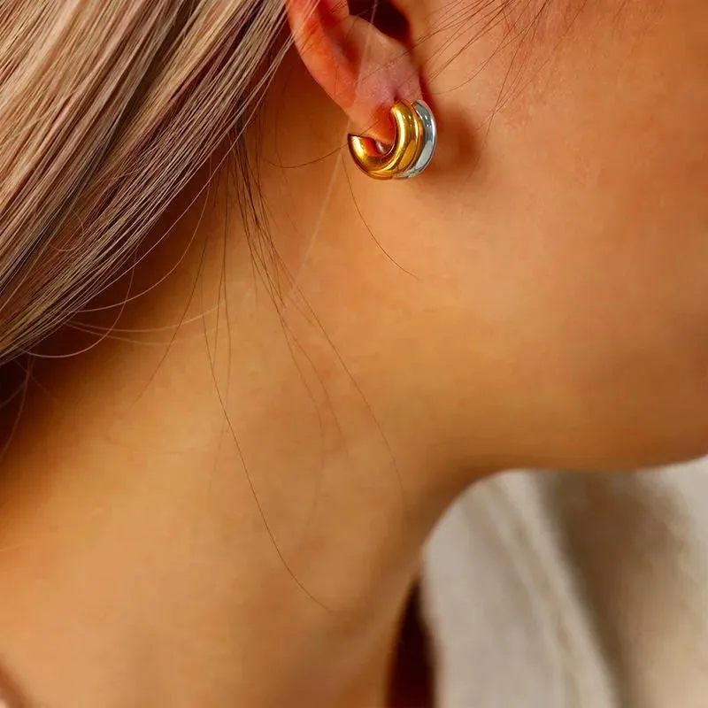 Stainless Steel Two-Tone Hoop Earrings sold by Charming Charlie