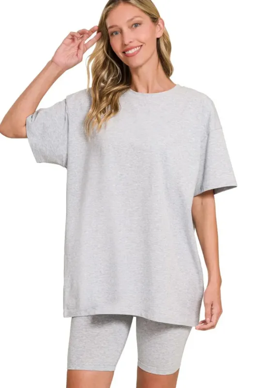 Zenana Cotton Round Neck Top & Biker Shorts sold by Charming Charlie