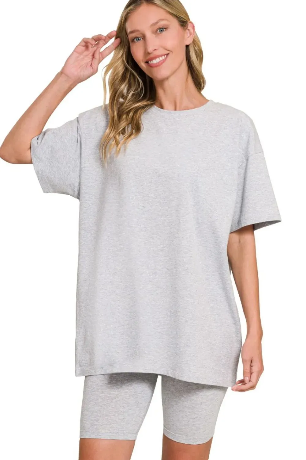 Zenana Cotton Round Neck Top & Biker Shorts sold by Charming Charlie