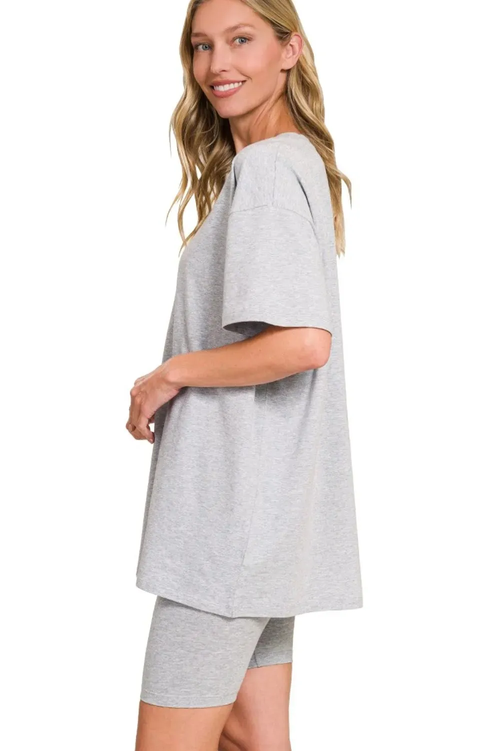 Zenana Cotton Round Neck Top & Biker Shorts sold by Charming Charlie product image thumbnail 2