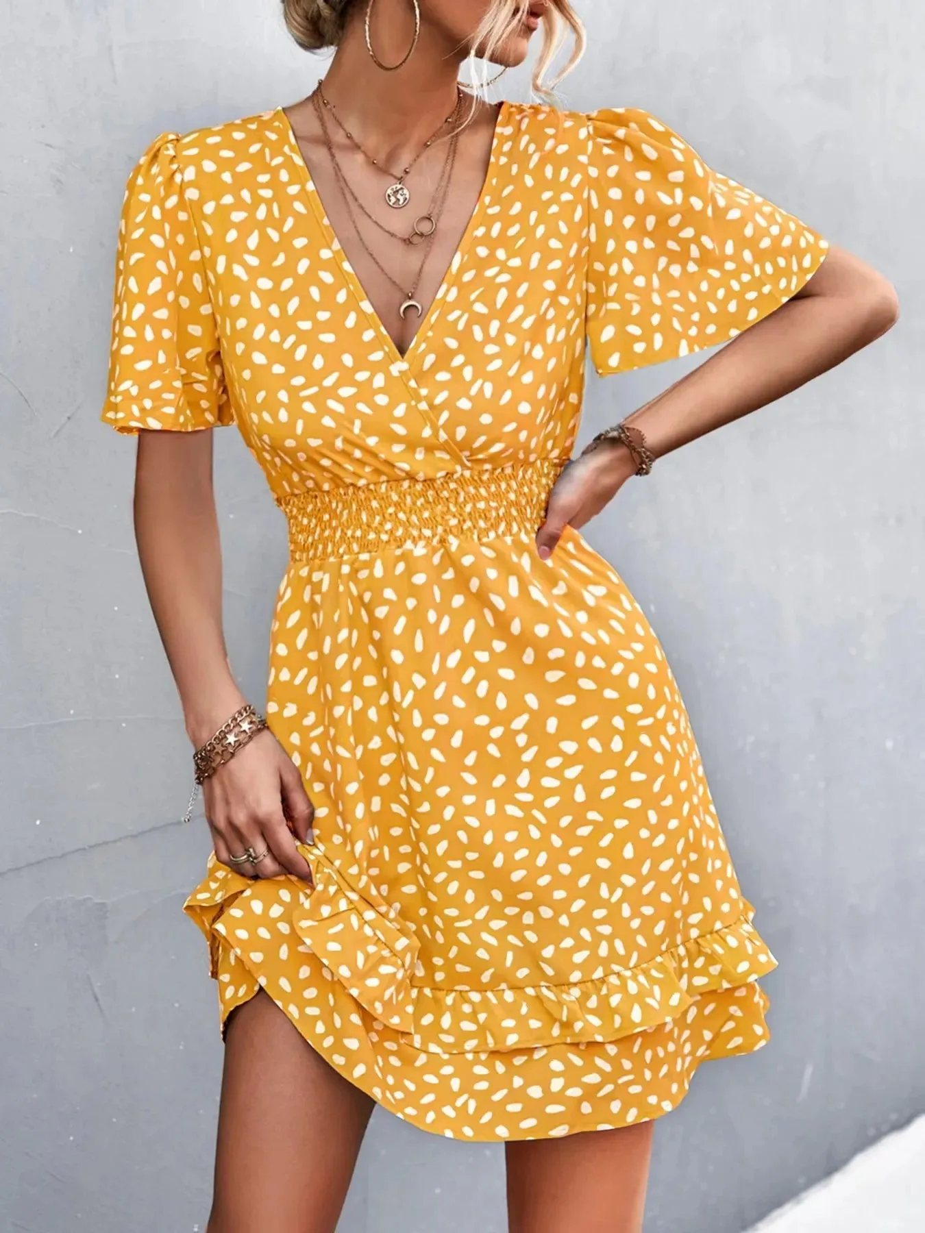V-Neck Flutter Sleeve Mini Dress sold by Charming Charlie product image thumbnail 5