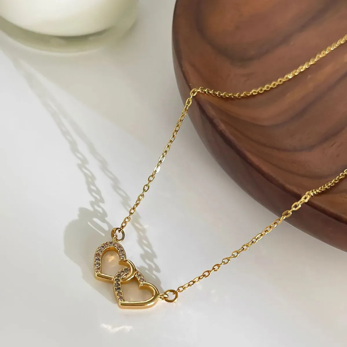 18K Gold-Plated Double Heart Inlaid Zircon Necklace sold by Charming Charlie product image thumbnail 3