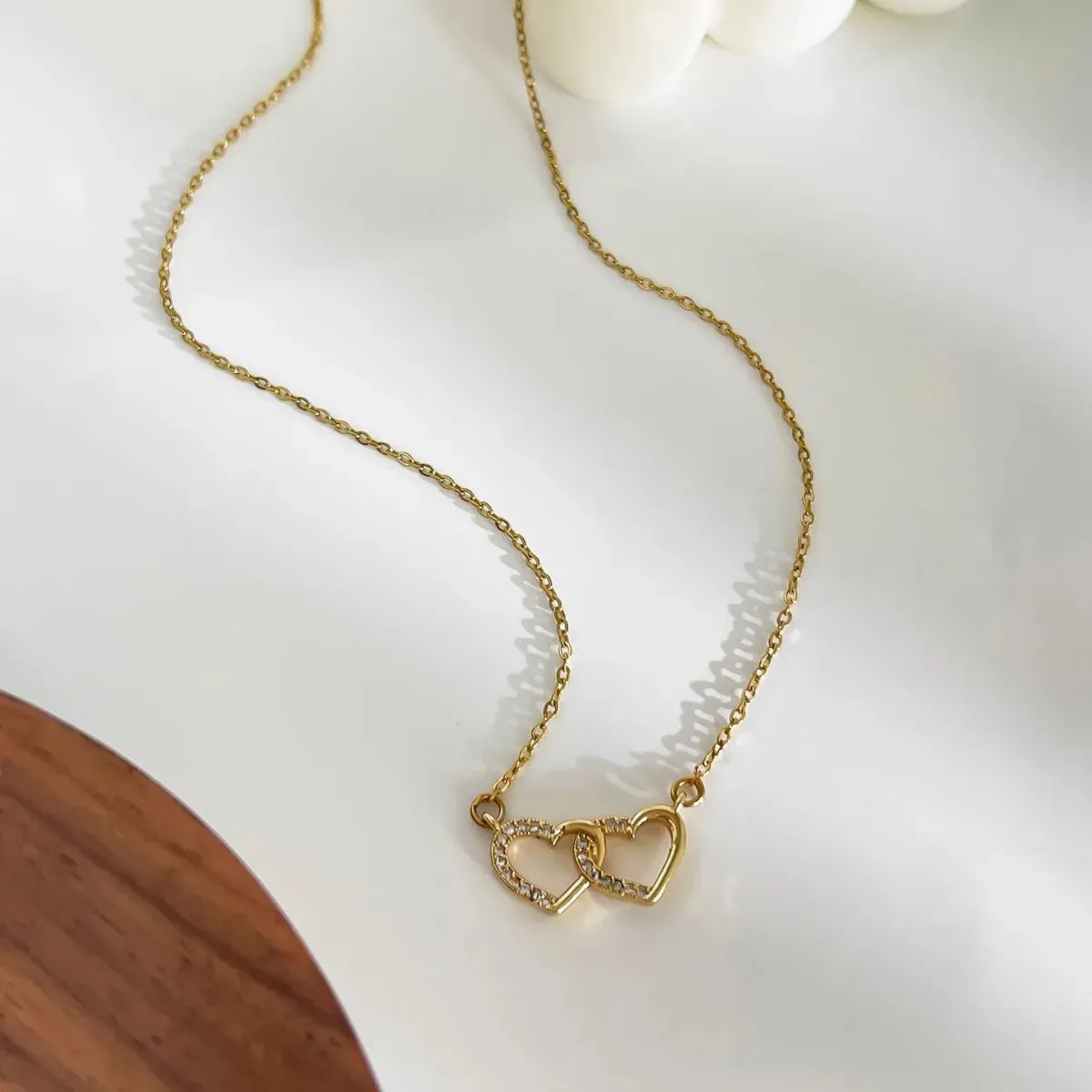 18K Gold-Plated Double Heart Inlaid Zircon Necklace sold by Charming Charlie product image thumbnail 4