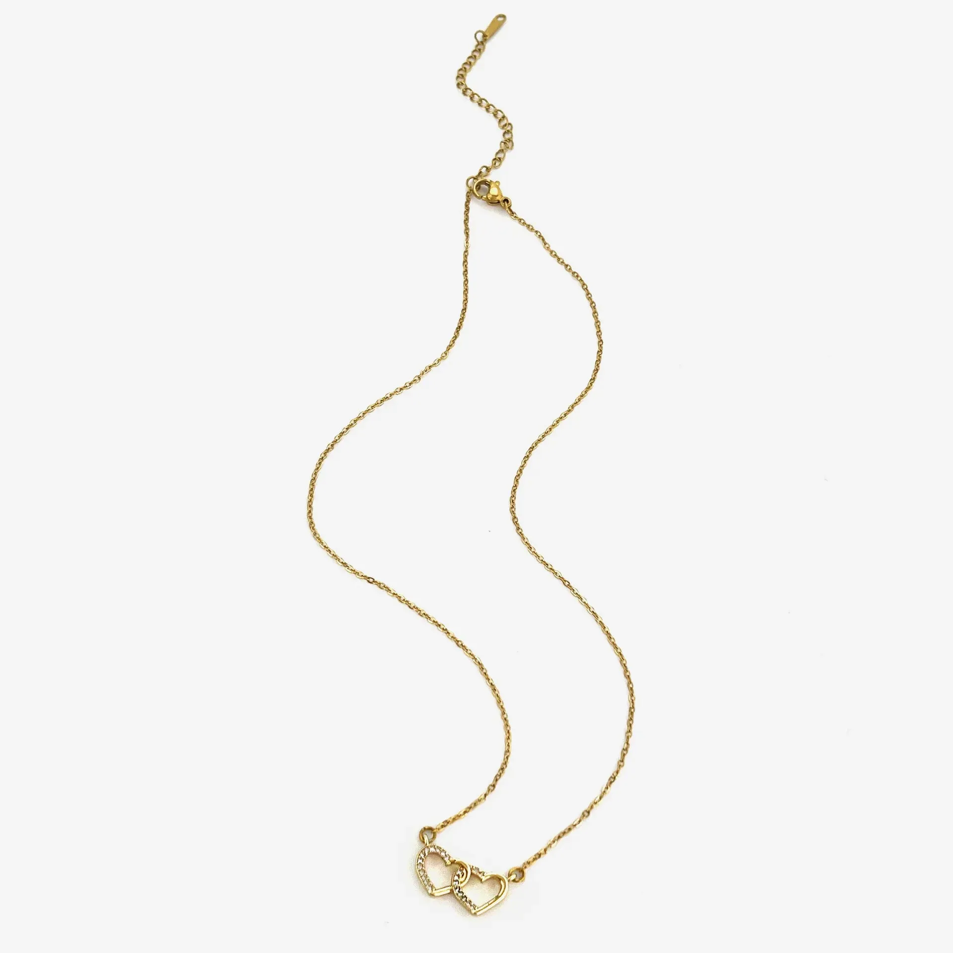 18K Gold-Plated Double Heart Inlaid Zircon Necklace sold by Charming Charlie product image thumbnail 5