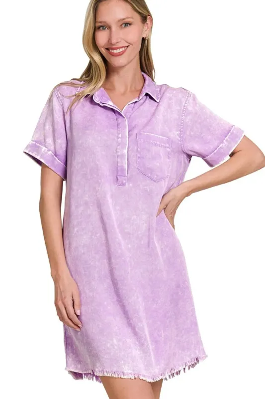 Zenana Tencel Mineral Washed Collared Shirts Dress sold by Charming Charlie