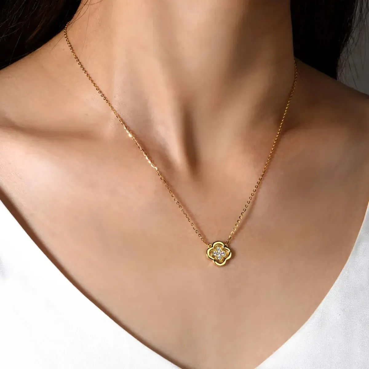 925 Sterling Silver Moissanite Leaf Clover Necklace sold by Charming Charlie product image thumbnail 2