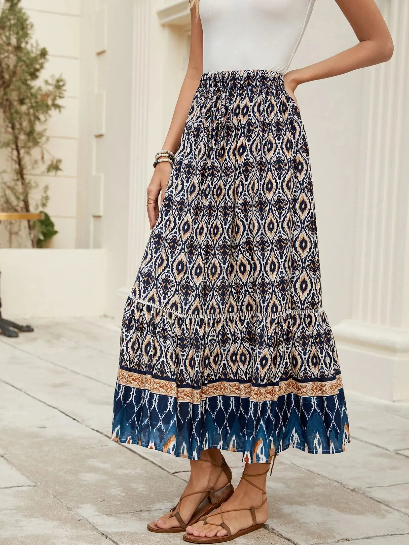 Bohemian Printed Ruched Maxi Skirt sold by Charming Charlie product image thumbnail 5