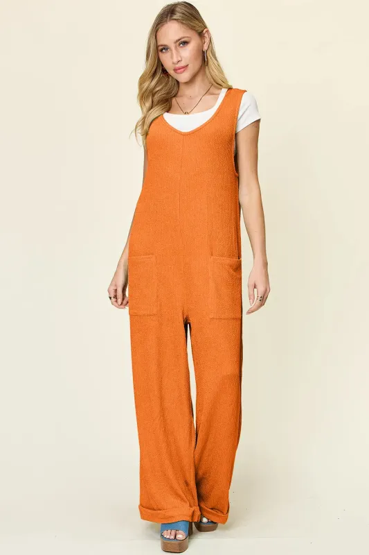 Double Take Full Size Texture Sleeveless Wide Leg Jumpsuit sold by Charming Charlie