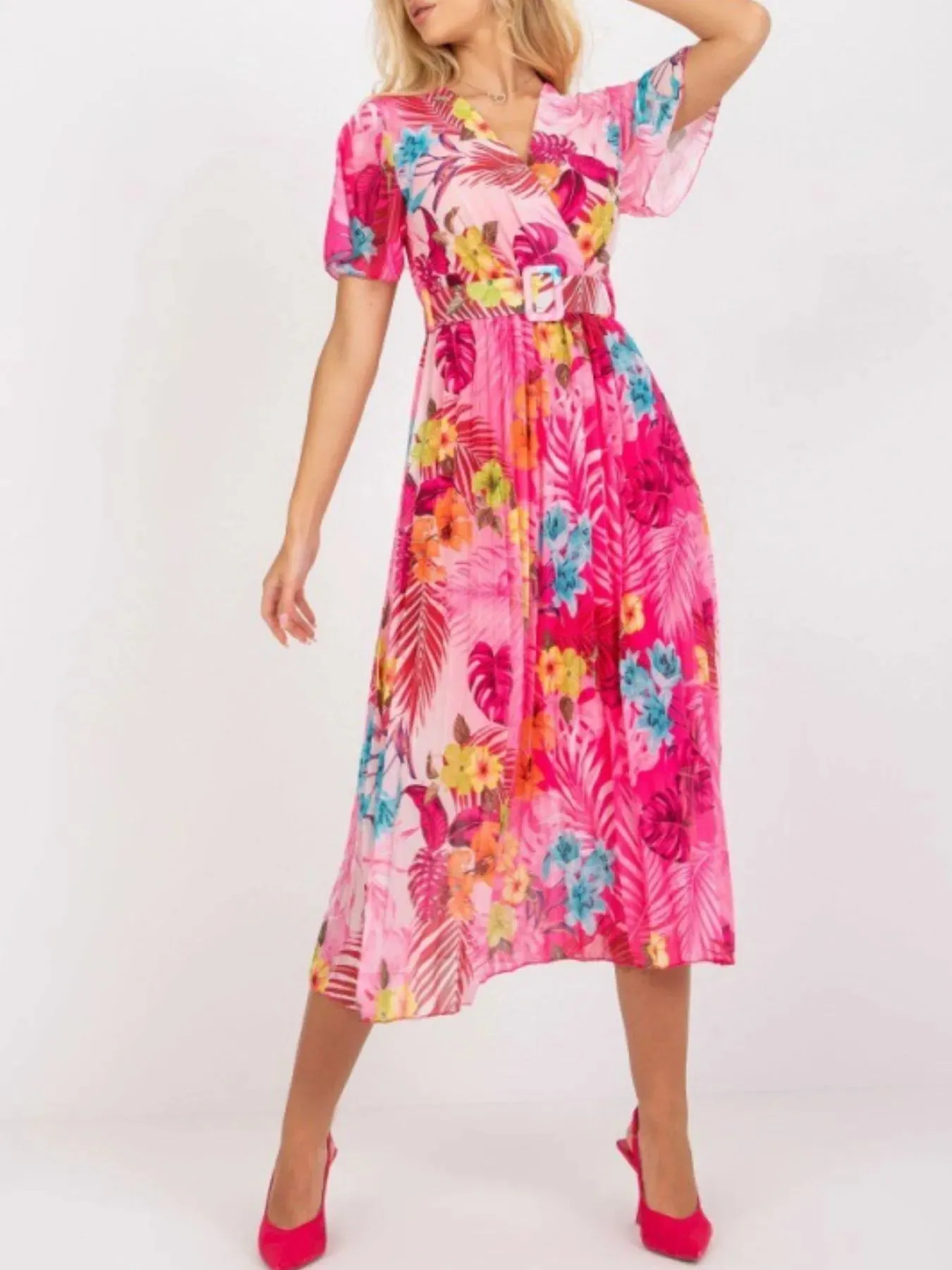 Printed Pleated Midi Wrap Dress with Belt sold by Charming Charlie product image thumbnail 5