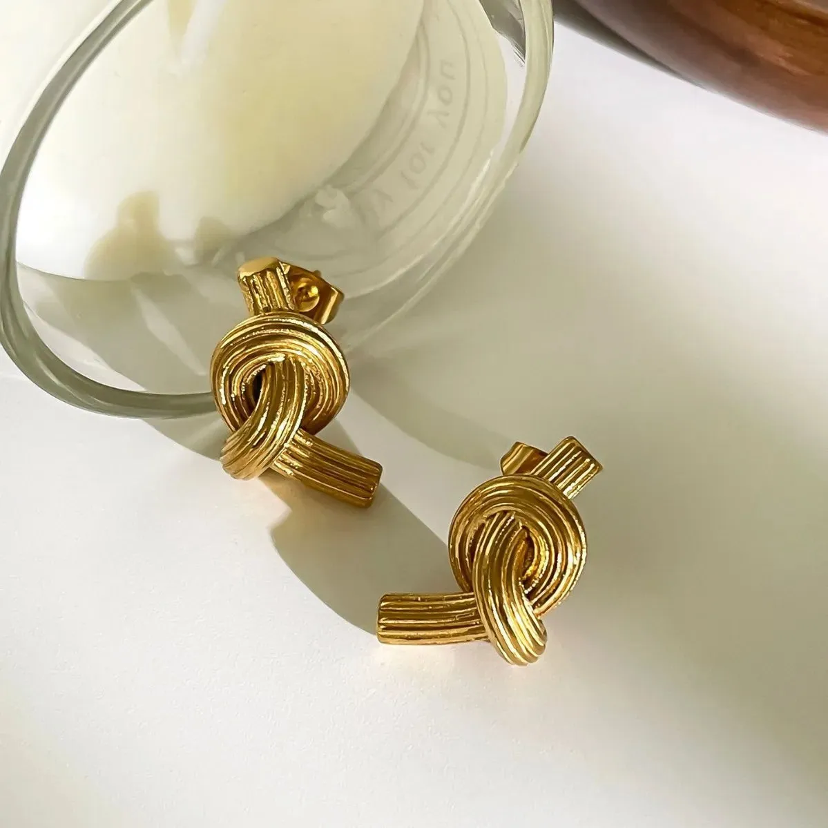 18K Gold-Plated Twisted Knot Stud Earrings sold by Charming Charlie product image thumbnail 4