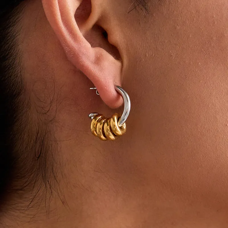 Stainless Steel Two-Tone Hoop Earrings sold by Charming Charlie