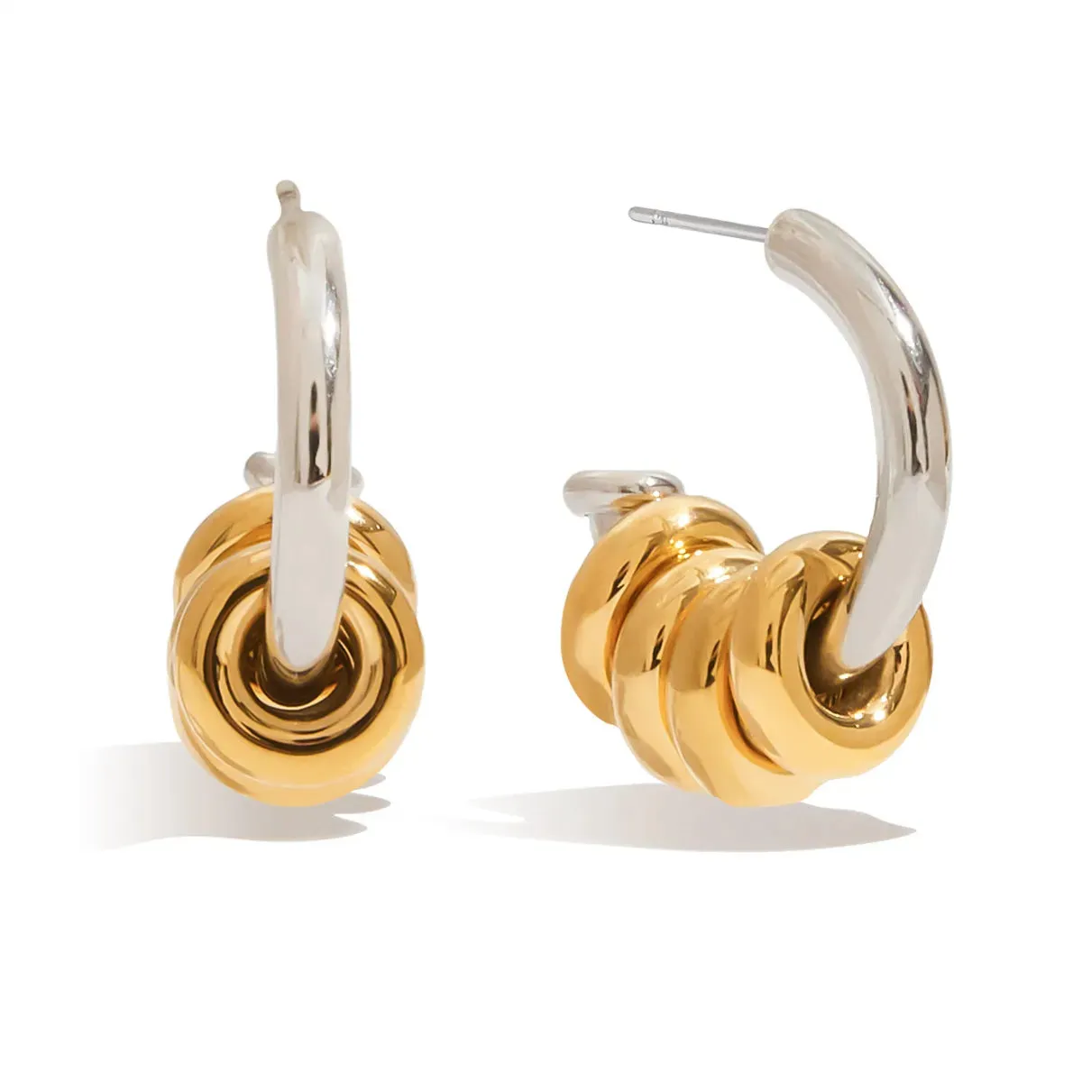 Stainless Steel Two-Tone Hoop Earrings sold by Charming Charlie product image thumbnail 3